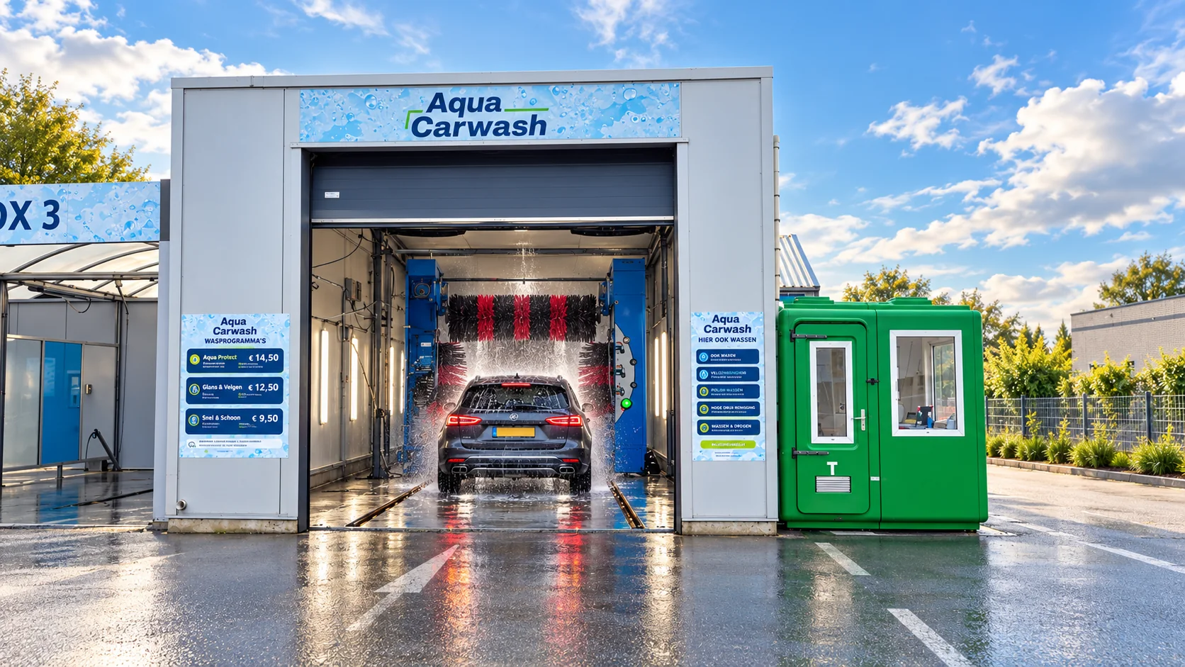 Ingang van Aqua Carwash aan de Avondsterweg in Leeuwarden